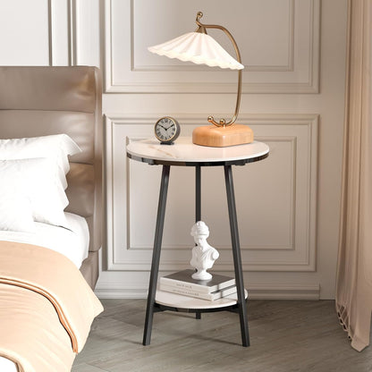 Side Table - Sintered Stone End Couch Table with Metal Frame & Gold Veins for Sofa Living Room Bedroom Bedside Coffee Small Spaces - Waterproof, Scratch-Resistant - Easy Assembly