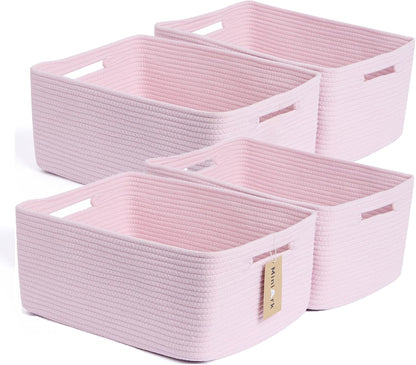 Large Storage Baskets for Organizing, Closet Shelf Baskets for Clothes Blanket Towels, Baby Nursery, Toy Bins Box, Woven Rope Baskets, 17 x 13 x 7.5”, 4 Packs Light Pink