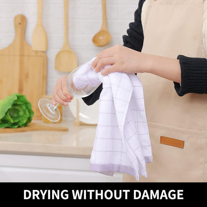 Homaxy 100% Cotton Terry Kitchen Towels(Multiple Color, 13 x 28 inches), Checkered Designed, Soft and Super Absorbent Dish Towels, 4 Pack