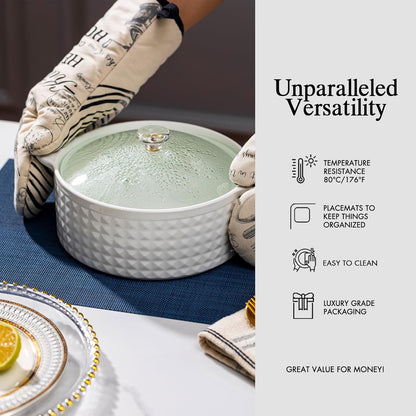 Placemats Set of 6 - Easy Clean Woven Vinyl Placemats for Dining Table, Indoor/Outdoor Place Mats, Washable PVC Table Mats（Navy Blue）