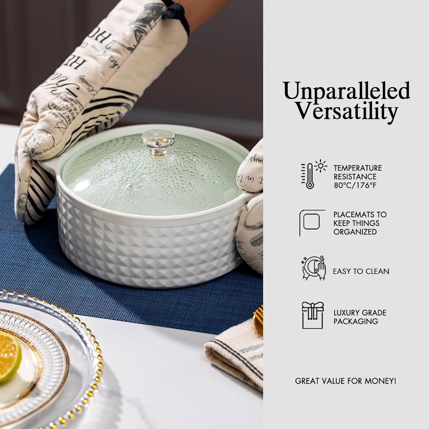 Placemats Set of 12 - Easy Clean Woven Vinyl Placemats for Dining Table, Indoor/Outdoor Place Mats, Washable PVC Table Mats（Navy Blue）