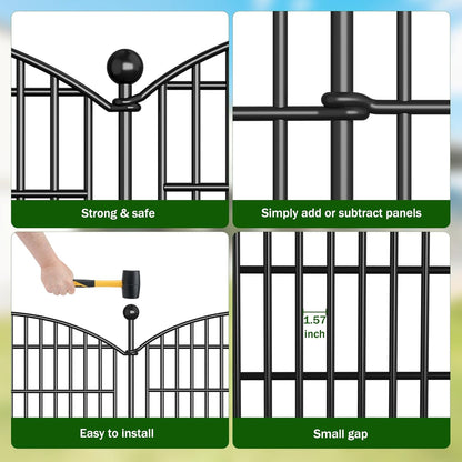 16 Panels Decorative Garden Fence - 48 in (H) x 41.6 ft (L) 16 Panels - Dog Fence Outdoor for Yard，Rustproof Metal Animal Barrier Ground Stakes Fencing for Garden, Patio, Flower Bed