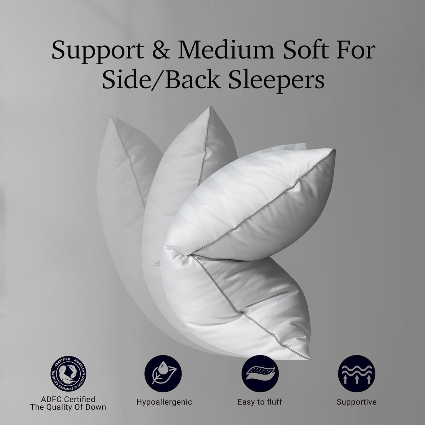 Hotel Grand Softy-Around Feather Down Pillows Standard Size Set of 2 Packs White Strip 100% Cotton Fabric Bed Pillows for All Position Sleepers,26"x20"/2 Packs