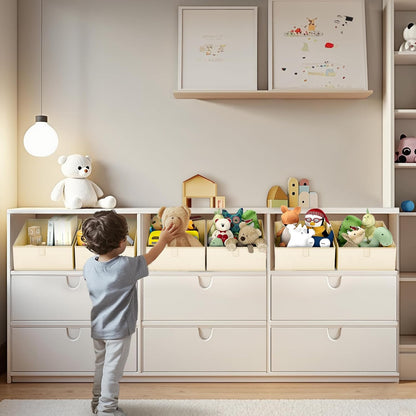 DIMJ Clothing Organizer Storage Boxes - 6 Packs Fabric Traprzoid Storage Bakskets, Fabric Bins for Closet with Front Handle, Closet Cubes Organizer for Parents Renters Students RV Owners (Beige)