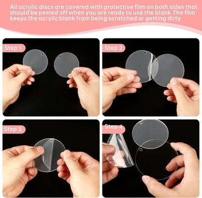 100pcs with Holes 1inch Blank Mini Acrylic Round Sheets, 2mm Thick Clear Circular Blank Tags for DIY Mini Pendant Jewelry Crafts Making Materials