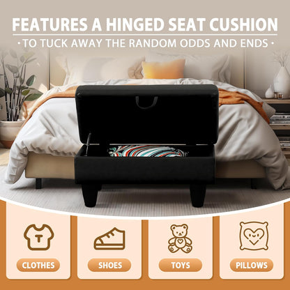 Ottoman Rectangular Storage Ottoman Bench, Faux Leather Footrest, Coffee Table, Stool Footstool with Hinged Lid for Living Room, Bedroom, Entryway, Black, 28.5"x19"x17.5"