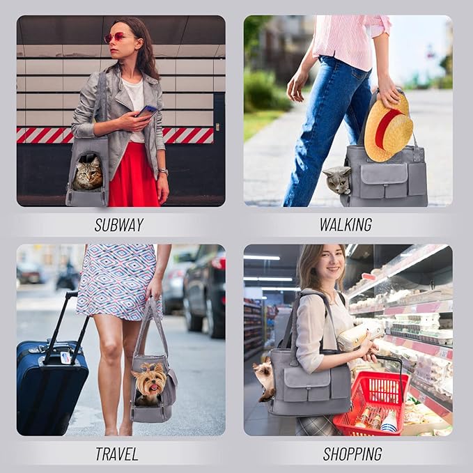 Dog Carrier, Cat Carrier, Pet Carrier, Foldable Waterproof Premium Oxford Cloth Dog Purse, Portable Bag Carrier for Small to Medium Cat and Small Dog（Grey）