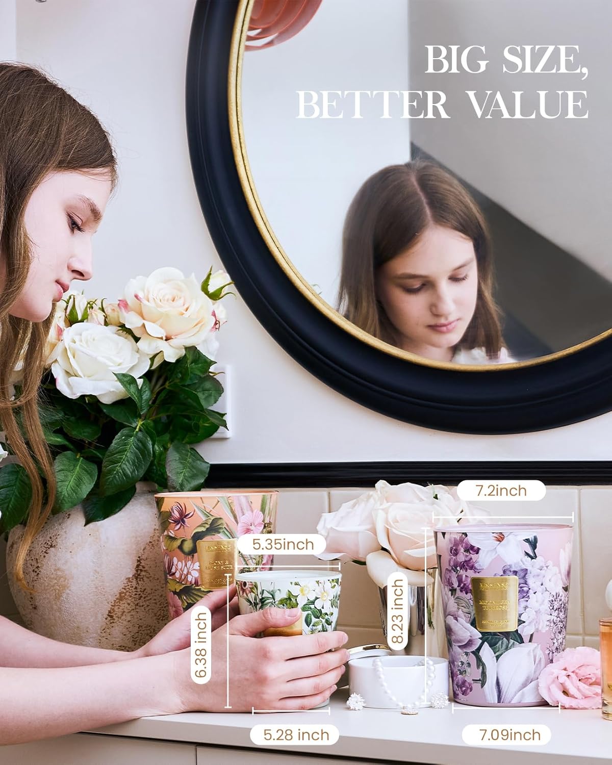 M&SENSE Garden Rose Scented Natural Soy Wax Candle, 14.1oz 60 Hours Long Lasting Slow Burning Candles for Home Decor, Aromatherapy Candle for Stress Relief