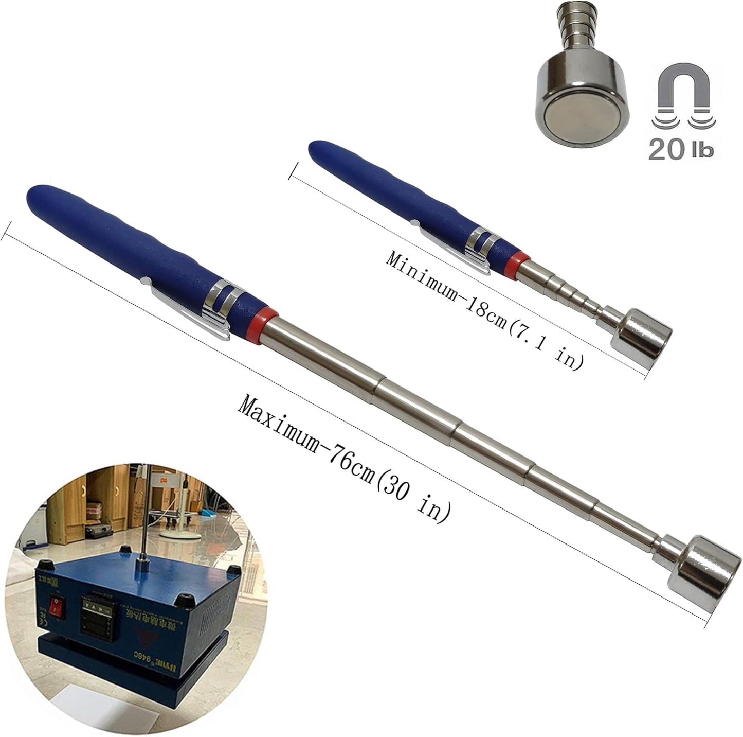 20lbs Magnetic Telescoping Pick Up Tool for Small Metal Tools Extendable Extends from 7 to 31 in / 185-762mm,Useful for Hard-to-Reach Picking Tool,for Men, DIY Handyman, Father/Dad, Husband.