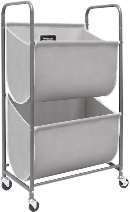 STORAGE MANIAC 80 Liters Vertical Rolling Laundry Hamper, 2 Section Laundry Sorter with Wheels and 2 Breaks, 2-tier Laundry Baskets for Small Space, Dorm, Laundry Room, Closet, Bathroom, Gray 2-tier