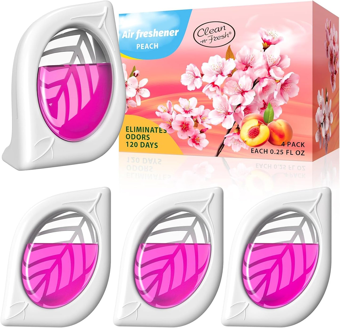 Air Freshener for Home, 4 Pack, Peach, Odor Eliminator for Small Area Closets Bathroom Pets Strong Odor, Up to 120 Days
