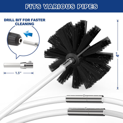 Sealegend 50 Feet Dryer Vent Cleaner Kit/Lint Remover/Fireplace Chimney Brushes/Upgraded Flexible Quick-Snap Brush with Drill Attachment for Easy to use/Cleaning Tools Use with or Without Power Drill