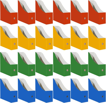 Cardboard Magazine Holder (24 Pack), Sturdy Book Bins for Classroom, Vertical File Folder Organizer, 10.6'' 10.2'' 3.5'' Inch Magazine Rack (Multi-Color, 24 Pack)