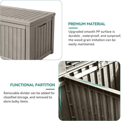YITAHOME 150 Gallon Large Outdoor Storage XL Deck Box w/Divider for Patio Furniture,Outdoor Cushions, Garden Tools, Sports Equipment and Pool Supplies, Waterproof, Resin, Lockable, Taupe