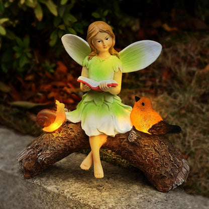 Garden Flower Fairy Statue Decor-Solar Outdoor Fairy Statues-Garden Fairy Outdoor Snail,Bird Figurines Decoration for Outside Patio Lawn Yard,Fairies Ornaments Gifts,Tall 8.4 Inches