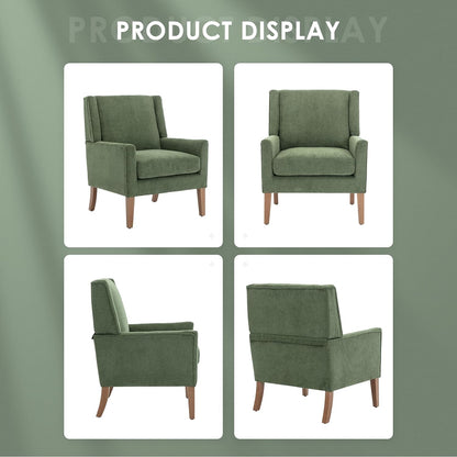 COLAMY Modern Wingback Living Room Chair Set of 2, Upholstered Fabric Accent Armchair, Single Sofa Chair with Lounge Seat and Wood Legs for Bedroom/Office/Reading Spaces, Green