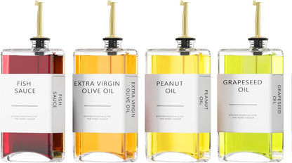 Kitchen Cooking Oil Dispenser Set, Olive Oil & Vinegar Bottles, Soy Sauce Dispenser - 4 Pieces, Gold, Elegant Book Design, Durable, Leak-Proof, Easy-Pour Spouts, Perfect for Kitchen, Dining Table