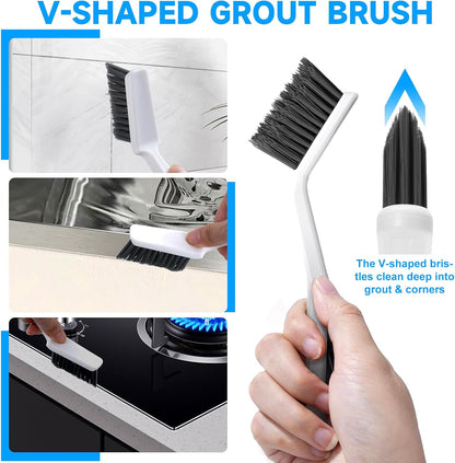 14Pcs Crevice Cleaning Brush Set, V Shape Grout Cleaner Brush for Deep Cleaning Gap, Hard Bristle Scrub Brushes Tools, Cleaning Supplies for Household Use, Bathroom, Kitchen, Toilet, Window