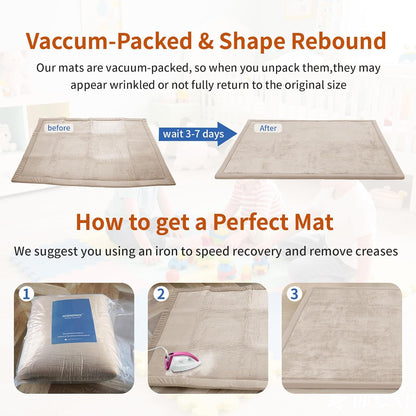 ACOMOPACK Baby Play Mat for Floor,1.3" Thick Memory Foam Area Rug for Living Room,Soft Velvet Crawling with Non-Slip Bottom for Kid,Toddler,71"×79" Tummy Time Nursery Rugs,Yoga（Beige）