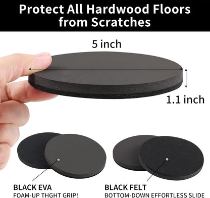 Ezprotekt 5" Round Felt Furniture Movers Sliders for Hardwood Floors, 8 Pcs Reusable Felt Furniture Moving Pads for Heavy Duty Bed Sofa Fridge Couch, Move Item Easily and Quickly (Black)