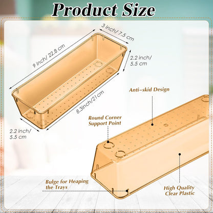 Maitys 12 Pcs Vanity Drawer Organizer 9 x 3 x 2 Inches Clear Plastic Utensil Organizers Kitchen Drawers Dividers for Office Desk Silverware Kitchen Utensils Cosmetics and Bathrooms(Champagne)