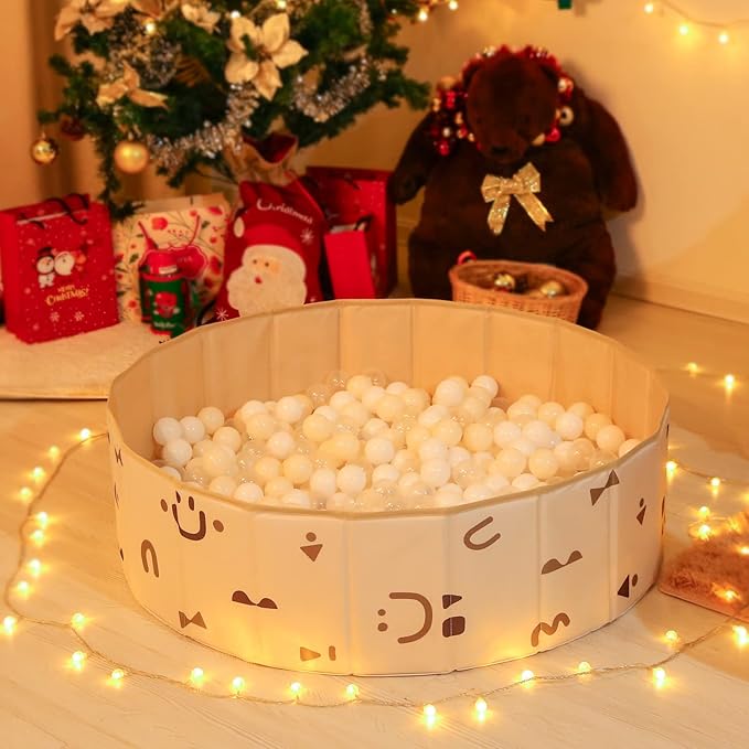 GOGOSO Balls for Ball Pit - Plastic Ball for Toddlers 1-3, Baby Kids Ball Pool Decoration 50 100 200 300 500 1000 (A White+Beige+Clear, 200 Balls)
