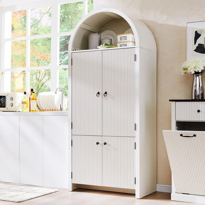 71" Tall Arched Bathroom Storage Cabinet, Modern Fluted Storage Cabinet w/Doors, 3 Adjustable Shelves, 6 Door Shelves, Wood Freestanding Cabinet for Bathroom, Entryway, Hallway, Antique White