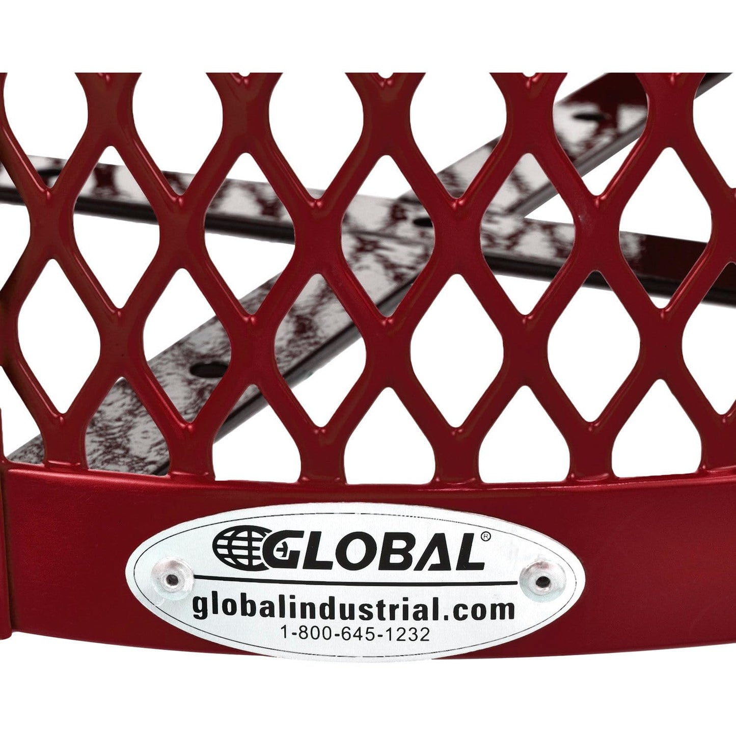 Global Industrial Outdoor Diamond Steel Trash Can with Flat Lid and Plastic Liner, 36 Gallon Capacity, Red, Thermoplastic Coating, 23-1/2" Diameter, 30" H