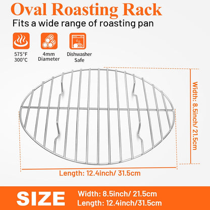 12inch Oval Roasting Rack for Oven, Gifts for Mom Men Wife, Stainless Steel Cooling Rack, Non-Stick Wire Rack for Cooking, Grilling, Drying