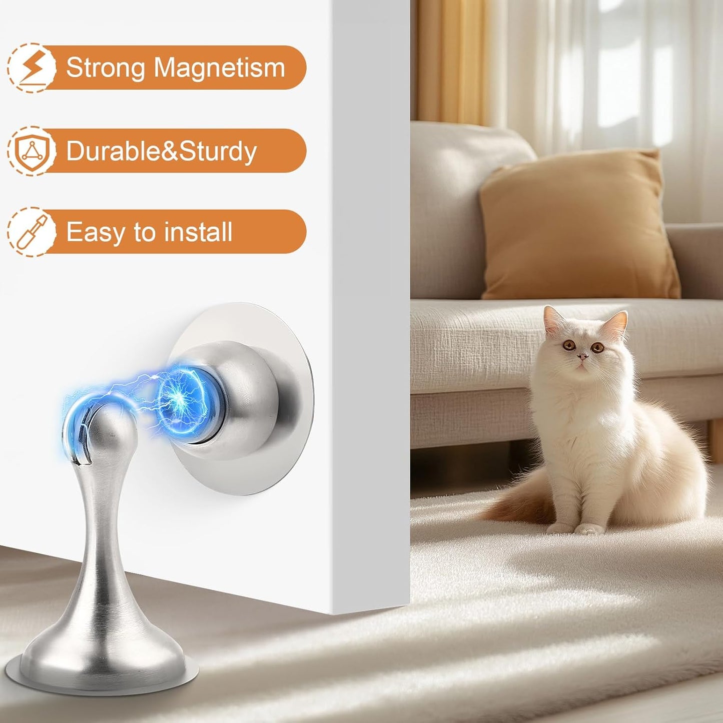 Probrico Brushed Nickel Magnetic Door Stoppers for Bottom of Door, Stainless Steel Magnet Door Catch Door Stops to Keep Door Open, Heavy Duty Door Holder, Wall and Floor Mounting, 1 Pack