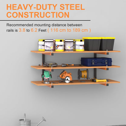 2 Pack Lumber Storage Rack, Wall Mount Wood Storage Racks, Heavy Duty 3-Level System Lumber Metal Racks, 360 LBS Sturdy Garage Wood Organizer, Indoor and Outdoor