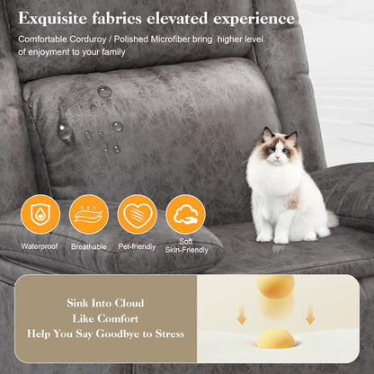 Recliner Chair for Adults, Oversized Manual Pull Tab Reclining Chair, 2-Tier Cushions, Minimalist Style Single Sofa for Living Room, RV (Polished Microfiber)