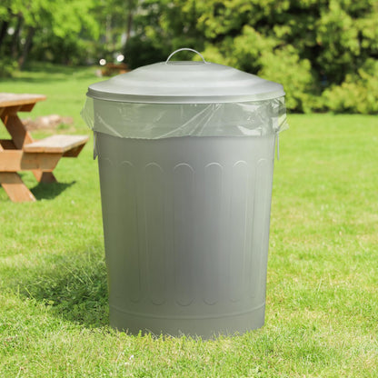 Plexon Round Trash Can 13 Gallon, Vintage Metal Outdoor Trash Can with Lid, Retro Farmhouse Garbage Container, Old School Modern Ash Bucket, Gray 2 Pack