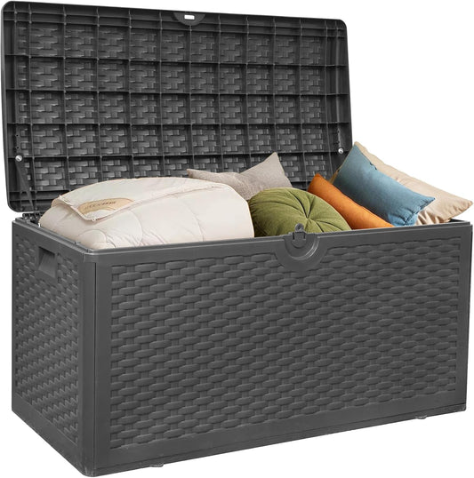 80 Gallon Plus Outdoor Storage Box Waterproof Lockable Resin Deck Box Large, Patio Storage Bin for Pool Accessories Cushion Furniture, Garden Tools, UV-Resistant Outside Delivery Black