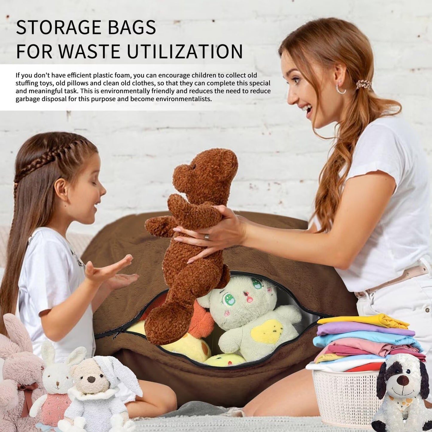 Bean Bag Chair for Adults 8FT,Soft Removable Cover for Teens/Girls Bedroom,Fluffy Giant Round Floor Beanbag Lounger Chairs (No Filler,Deep Coffee)