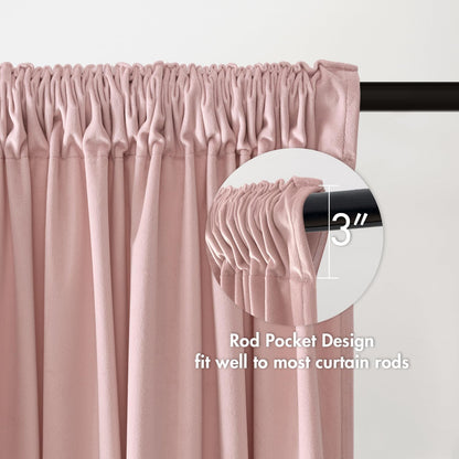 MIULEE Baby Pink Velvet Curtains Thermal Insulated Blackout Curtain Drapes for Bedroom Living Room Darkening 96 Inches Long Curtains Panels Rod Pocket Set of 2