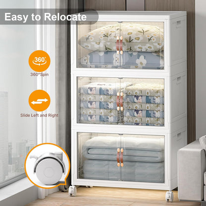 Extra Large Stackable Storage Bins with Lids & Wheels & Door, 960QT-160QT/40GAL*6Pack Foldable Collapsible Closet Organizers, Plastic containers drawers for bedroom Dorm