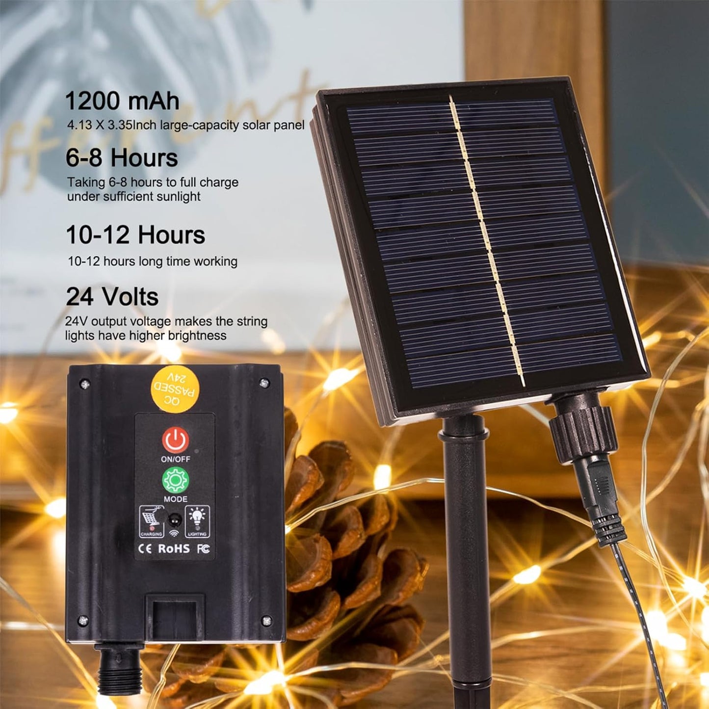 Solar String Lights for Outside,100FT 300 LEDs Solar Fairy Lights,Waterproof 8 Modes Button Outdoor String Light for Patio Garden Backyard Tree Wedding Christmas,Silver Wire,Warm White