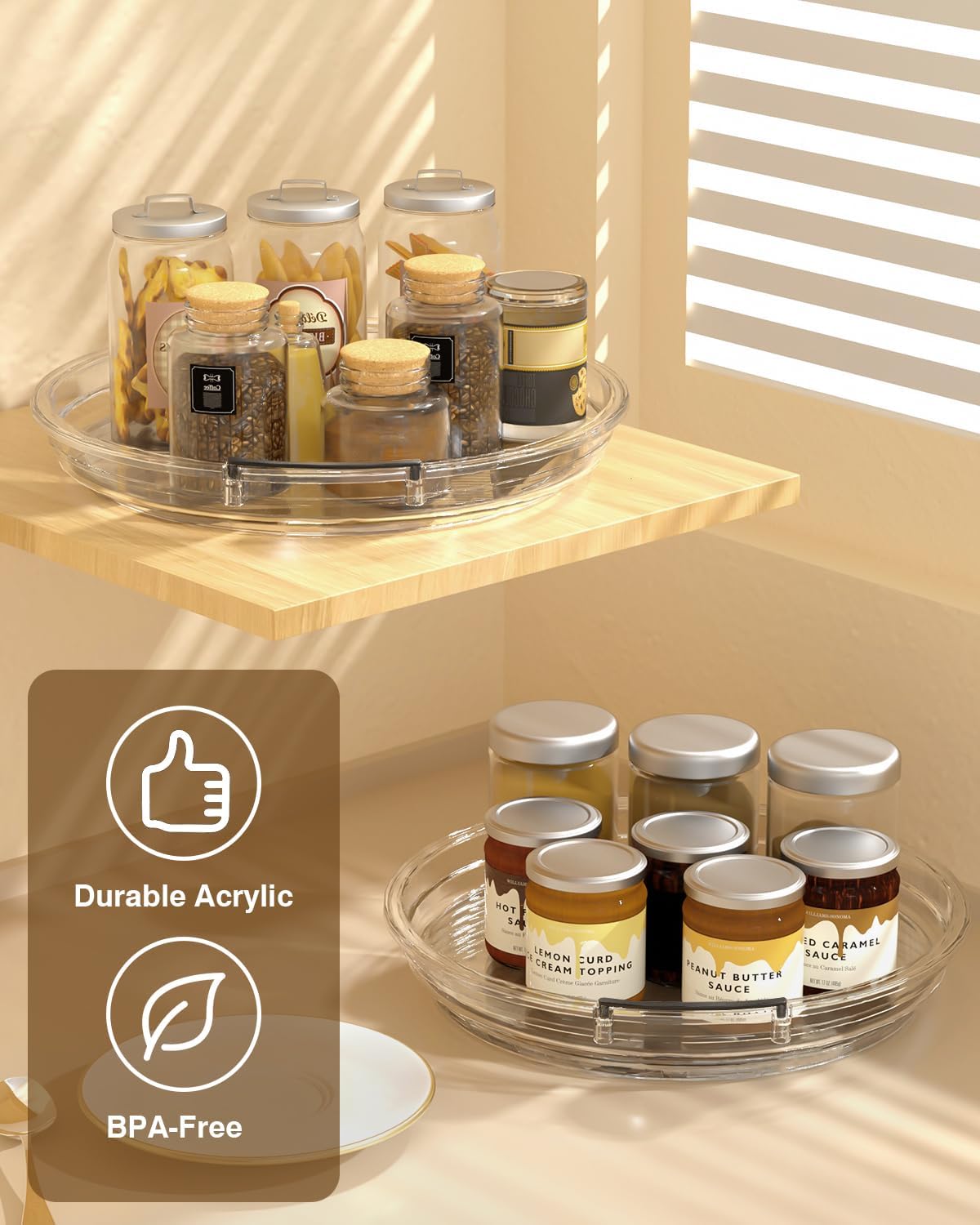 2 Pack Lazy Susan Organizer 9.25''and 11.81'' Two-Tier Lazy Susan Turntable for Cabinet, Spice Rack, and Pantry Storage - Spinning Makeup Organizer for Bathroom, Clear