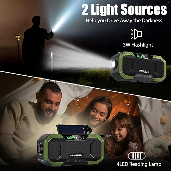 Hand Crank Emergency Radio,Portable AM FM NOAA Weather Radio,Solar Power,Battery Operated,USB Charging Flashlight,Cell Phone Charger,Waterproof,SOS for Camping,Power Outage,Survival Storm