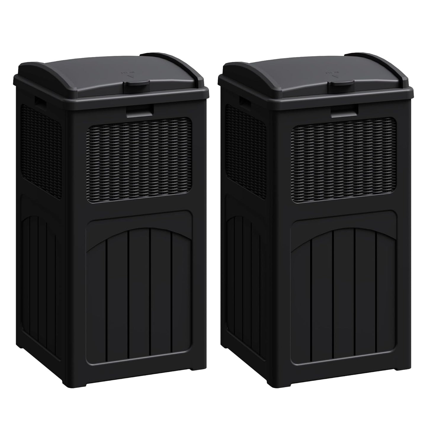 Flamaker 30 Gallon Trash Can, Resin Outdoor Garbage Can with Lid, Waterproof Hideaway Patio Waste Bins for Outside Use (2 Pack, Black)