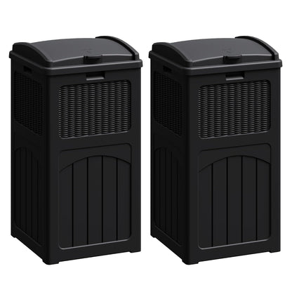 Flamaker 30 Gallon Trash Can, Resin Outdoor Garbage Can with Lid, Waterproof Hideaway Patio Waste Bins for Outside Use (2 Pack, Black)