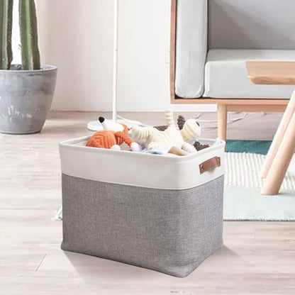 DULLEMELO Storage Baskets Large 16"x12"x12" Tall Rectangular Baskets Fabric Storage Bins for Organizing [1 Pack] Collapsible Linen Shelf Baskets for Clothes, Toys, Closet, Laundry (White&Grey)