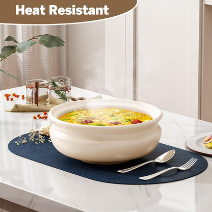 DOLOPL Placemats Set of 6, Oval Large Place Mats for Kitchen Dining Room Table Decorations, Navy Blue Faux Leather Anti Slip Waterproof Dining Table Place Mats for Indoor & Outdoor Use(13.8"x21.6")