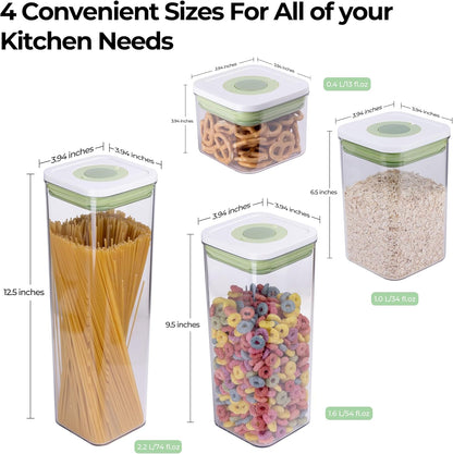 linoroso Pop Airtight Food Storage Containers with Date Recording Lids, Stackable Plastic Storage Containers Set of 7, Dry Cereal Container Set for Pantry Countertop Fridge Organization