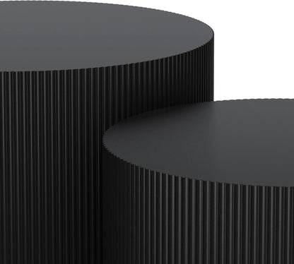 Round Nesting Coffee Table Black Round Fluted Coffee Table Set of 2 for Living Room Small Circle Drum Nested Coffee Tables (Black A 27in)
