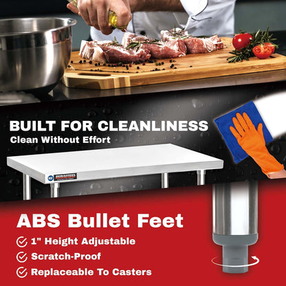 DuraSteel 30x30 Stainless Steel Work Table - NSF Commercial Prep Metal Table - Outdoor Pizza Oven Stand w/Under Shelf - Kitchen Island Laundry Utility Garage Microwave Stand Large Rolling Storage Cart