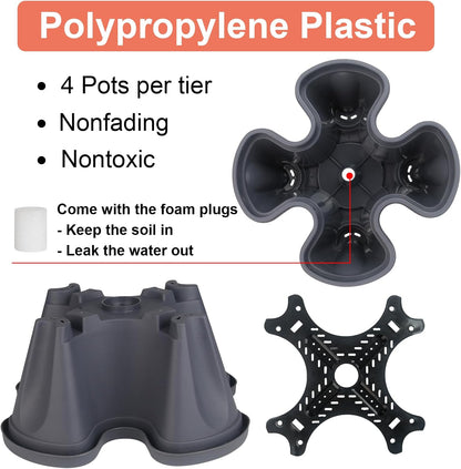 DUNCHATY Stackable Planter, Vertical Garden Planter with Wheels and Tools, Self Watering Strawberry Indoor/Outdoor 5 Tier Tower Herb for Growing Vegetables Succulents, Dark Gray