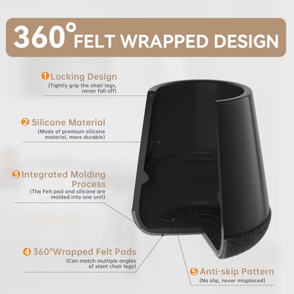 24PCS Extra Small Chair Leg Floor Protectors for Hardwood Floors, Furniture Sliders for Chair Legs, 360°Felt Pad Bottom Wrapped Thickening Furniture Pads Cap Covers to Scratch and Reduce Noise