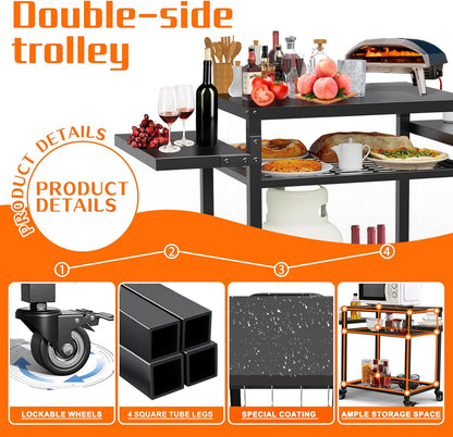 Outdoor Grill Table, Movable Grill Cart for Blackstone Griddle, Pizza Oven Stand for Onni, Kitchen Cooking Prep Table BBQ Cart for Party, Bar, Camping